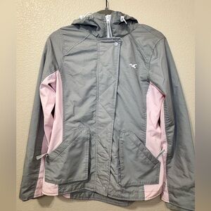 Hollister All Weather Hooded Windbreaker Jacket Size M Gray Pink
